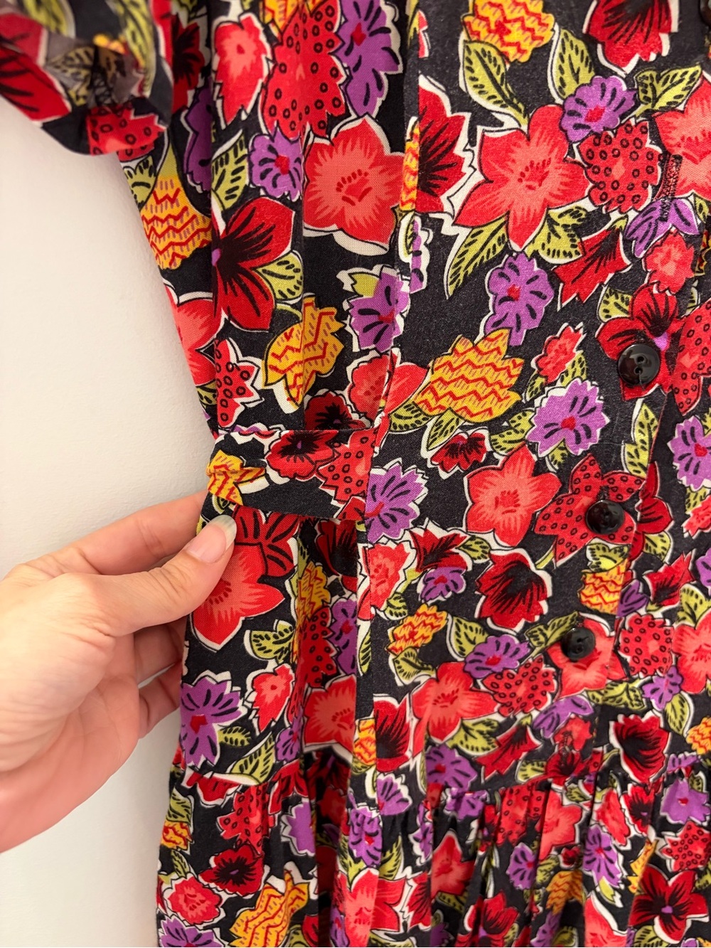 Vintage Jessica Floral Midi Dress Peter Pan Lace Collar Tie Waist Prairie Dress - Picture 4 of 5
